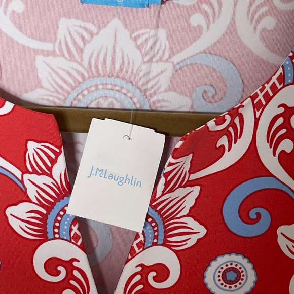 J. McLaughlin NWT Ellison Sleeveless Split V Neck A-Line Shift Dress Sz S Coral - Picture 5 of 11